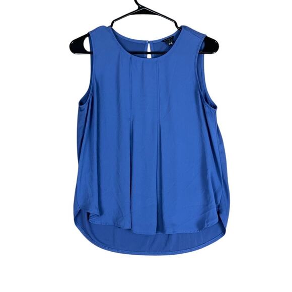Ann Taylor LOFT Womens Blouse Blue Pleated Sleeveless Petite Small - Picture 1 of 10